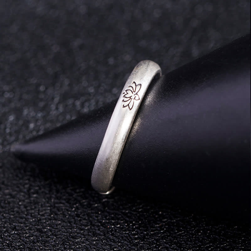Engraved Lotus Sterling Silver Band — product view 5