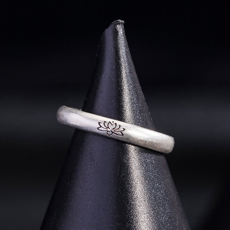 Engraved Lotus Sterling Silver Band — product view 6