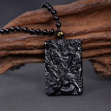 Engraved Obsidian Guan Gong Necklace — product view 1