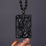 Engraved Obsidian Guan Gong Necklace — product view 3