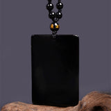 Engraved Obsidian Guan Gong Necklace — product view 5
