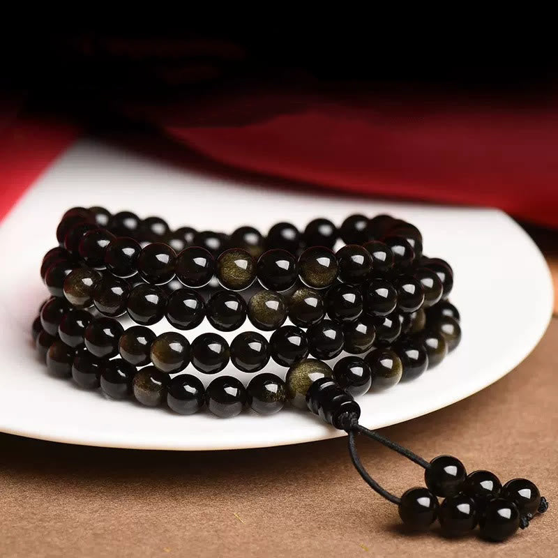 Gold Sheen Obsidian 108-Bead Mala — detail view 2