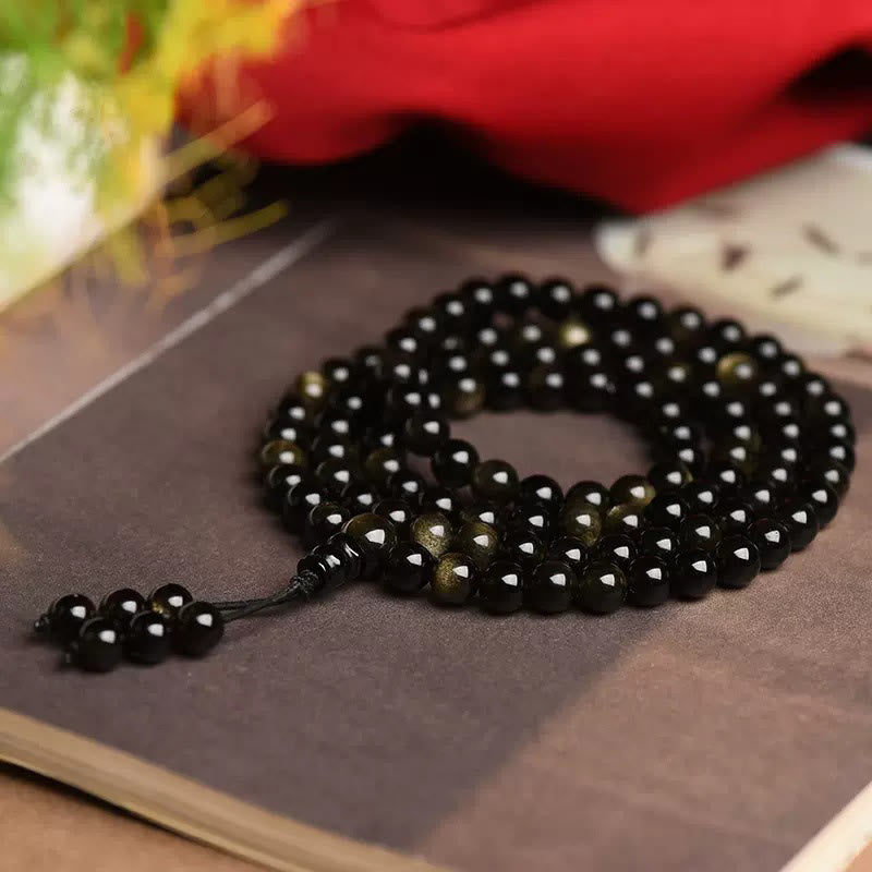 Gold Sheen Obsidian 108-Bead Mala — detail view 3