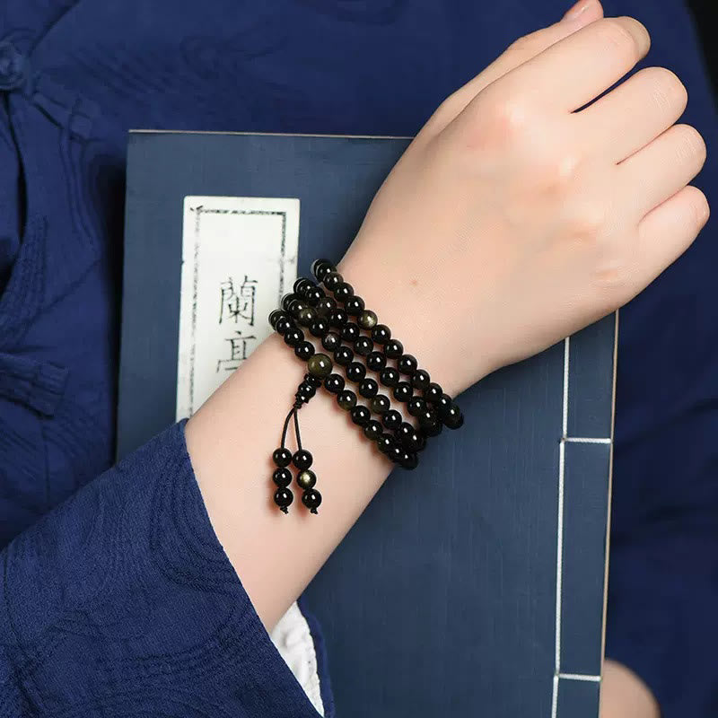 Gold Sheen Obsidian 108-Bead Mala — detail view 5