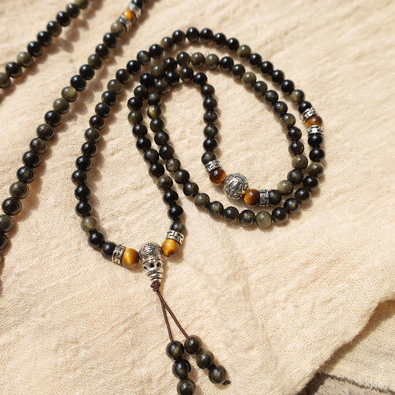 Gold Sheen Obsidian Long Bead Necklace — product view 3