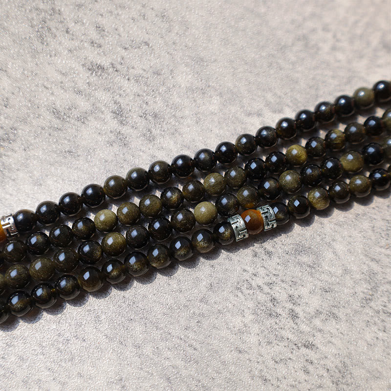 Gold Sheen Obsidian Long Bead Necklace — product view 5