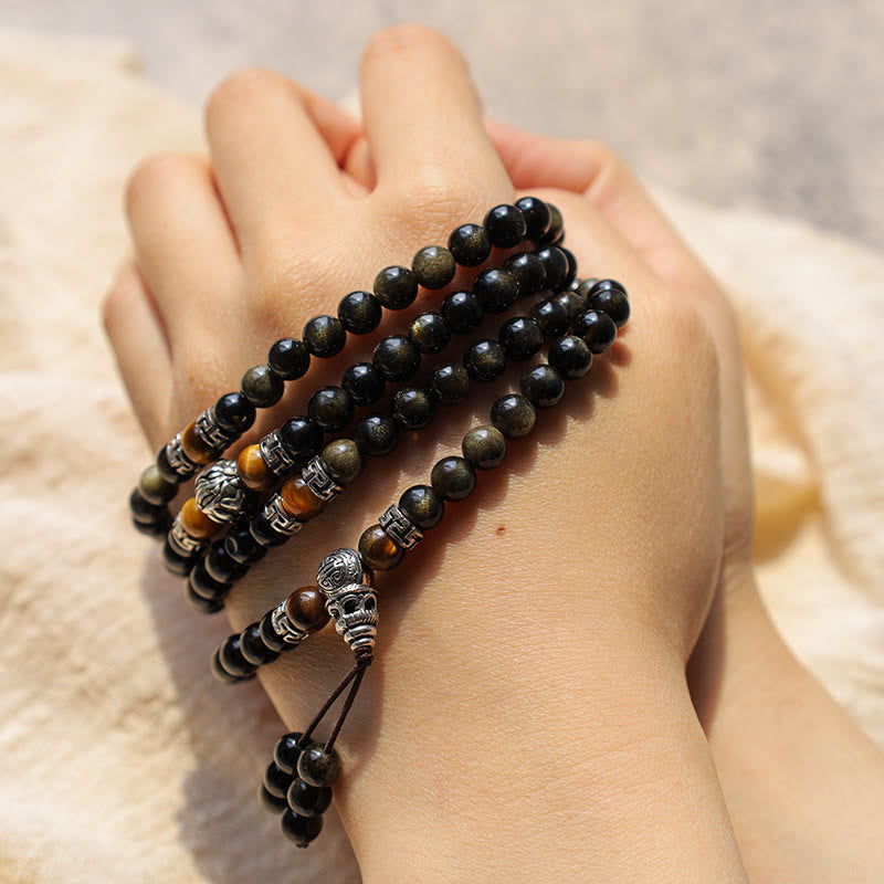 Gold Sheen Obsidian Long Bead Necklace — product view 6