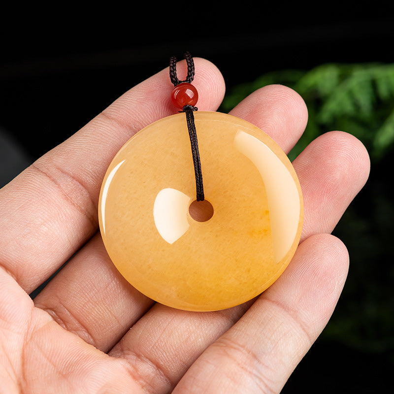 Golden Silk Jade Disc Necklace — detail view 4