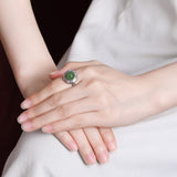 Green Jade Floral Silver Ring — detail view 4