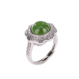 Green Jade Floral Silver Ring — detail view 6