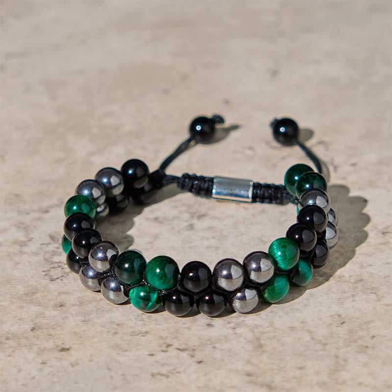 Green Tiger's Eye Double Row Bracelet — product view 1