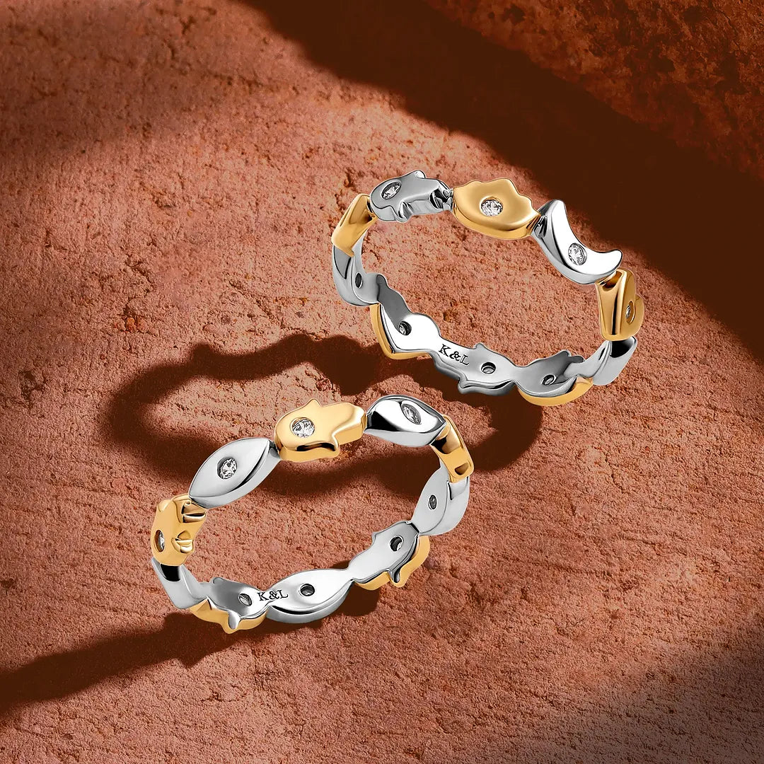 Anillo mano de Fátima y ojo protector