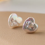 Heart-Shaped Pearl Stud Earrings — product view 1