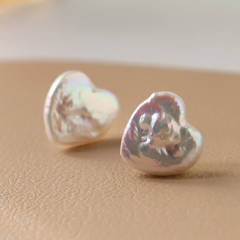 Heart-Shaped Pearl Stud Earrings — product view 1