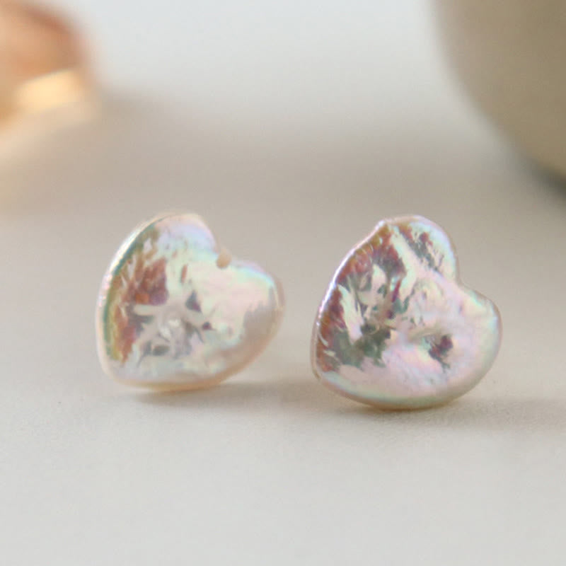 Heart-Shaped Pearl Stud Earrings — product view 4