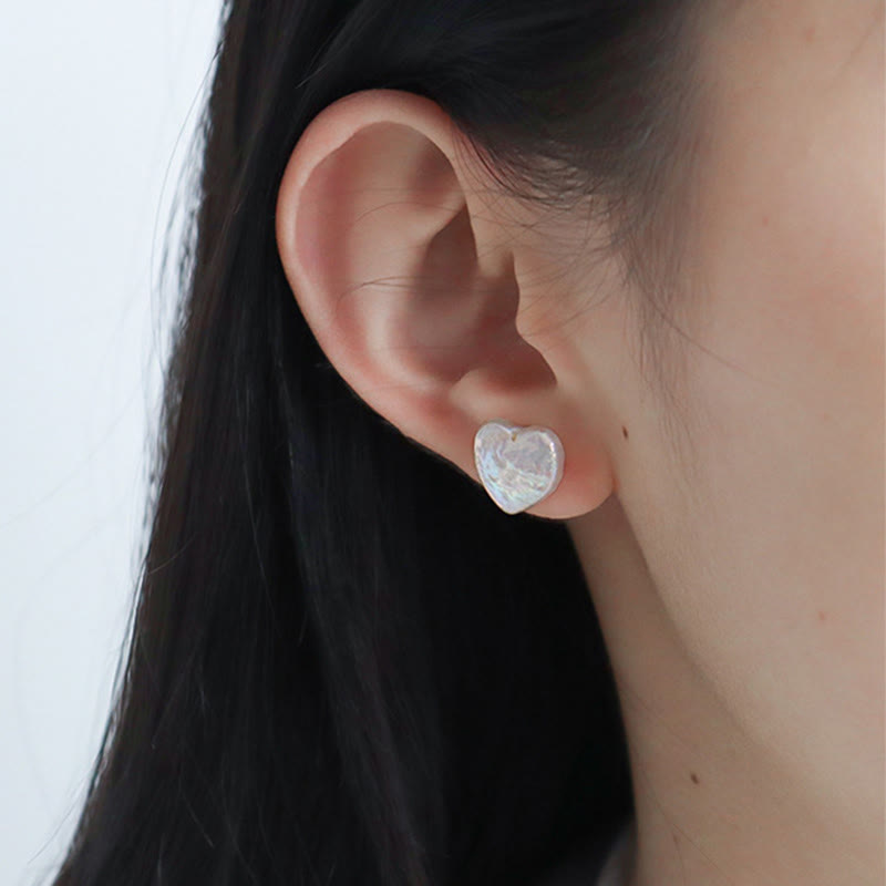 Heart-Shaped Pearl Stud Earrings — product view 5