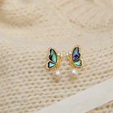 Iridescent Butterfly Pearl Stud Earrings — product view 3