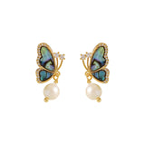 Iridescent Butterfly Pearl Stud Earrings — product view 6