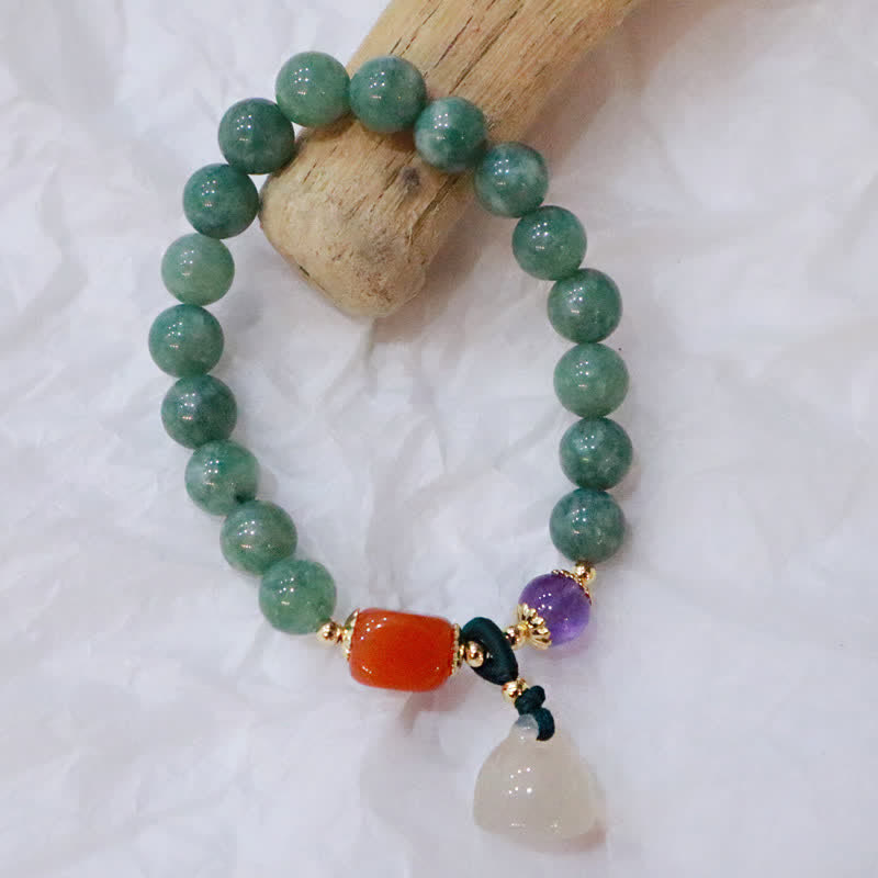 Jade and Amethyst Carved Bead Bracelet — detail view 4