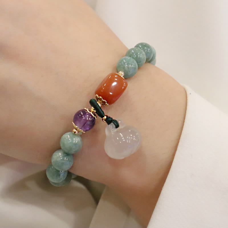 Jade and Amethyst Carved Bead Bracelet — detail view 5