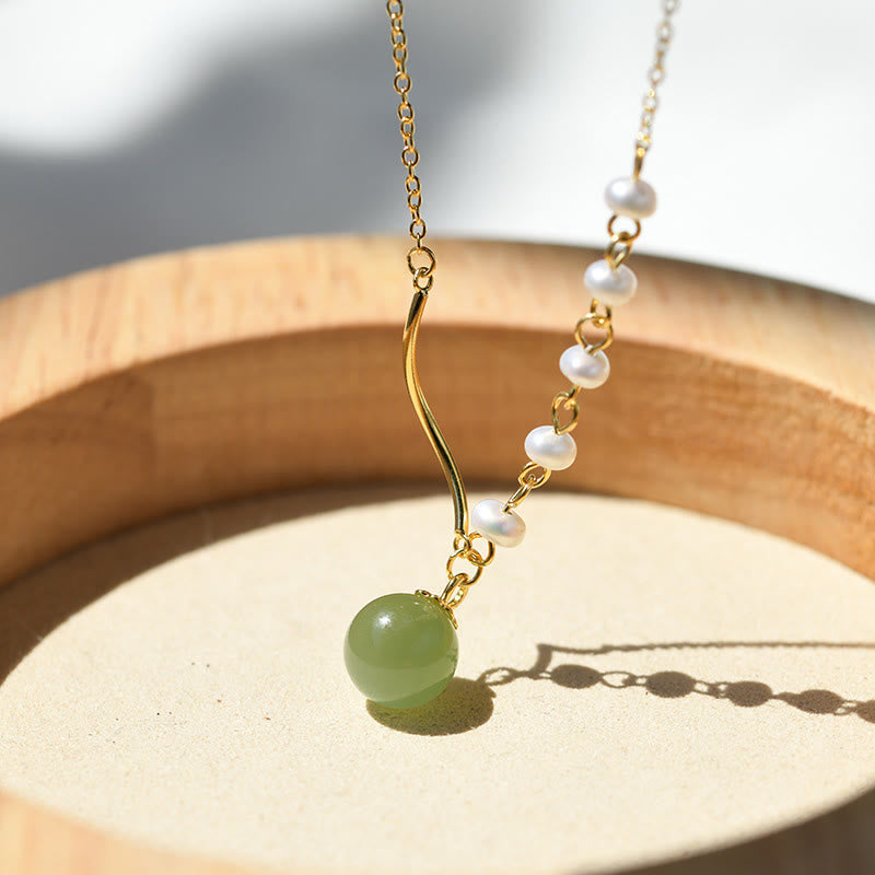 Jade and Pearl Bead Necklace — product view