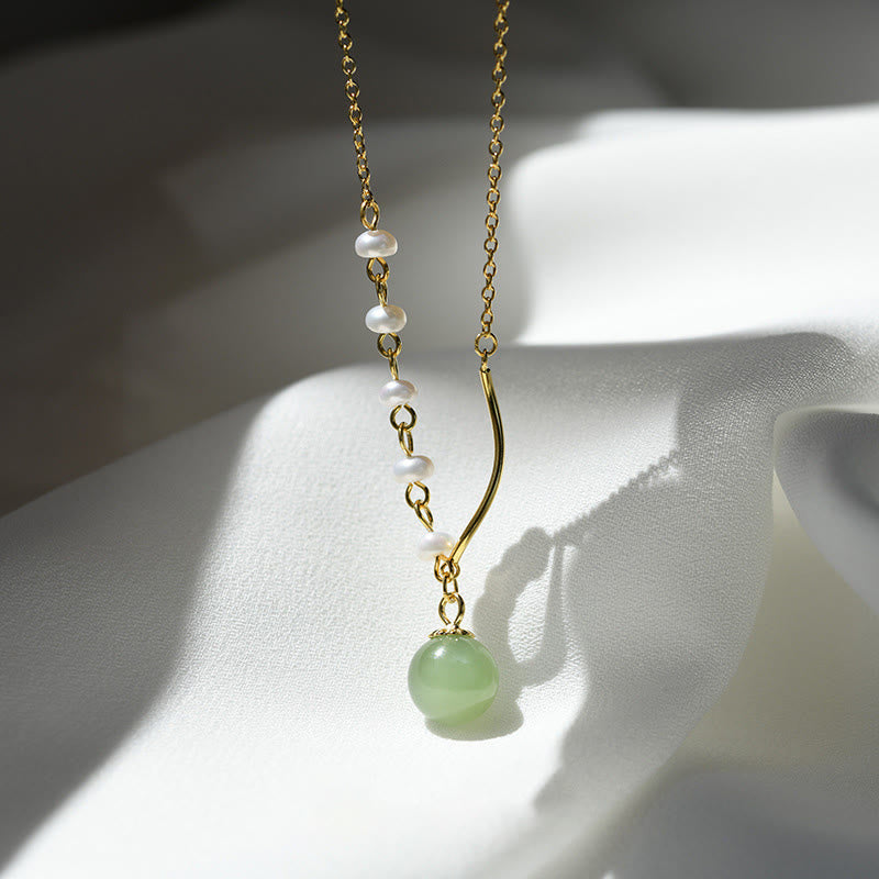 Jade and Pearl Bead Necklace — detail view 2