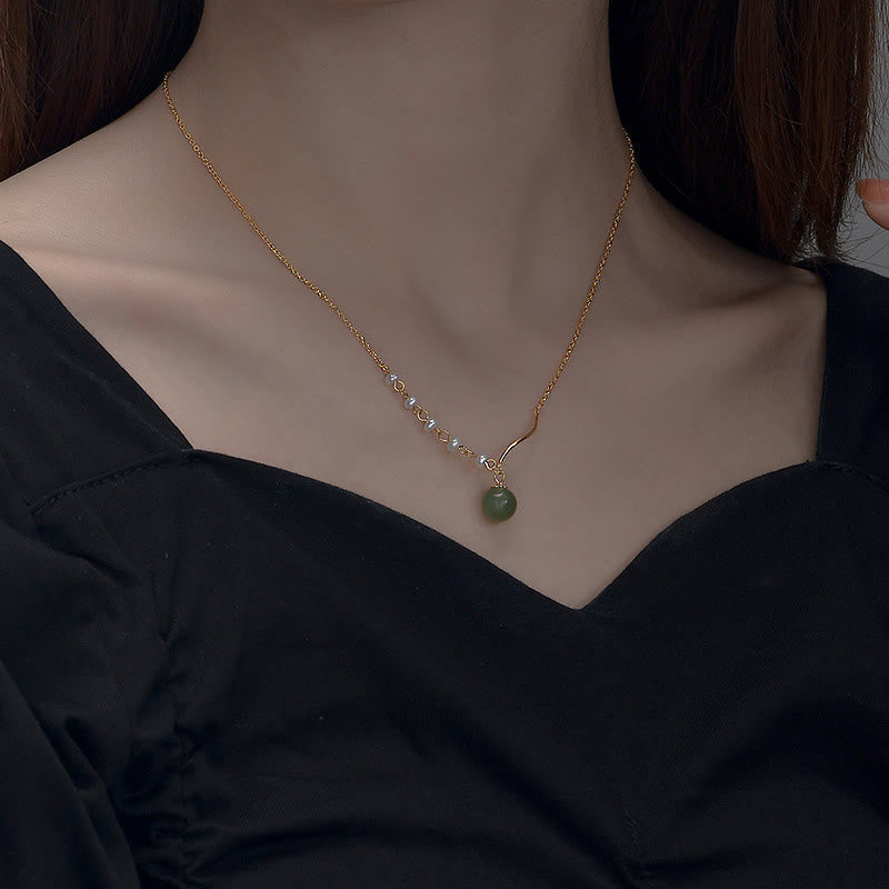 Jade and Pearl Bead Necklace — detail view 3