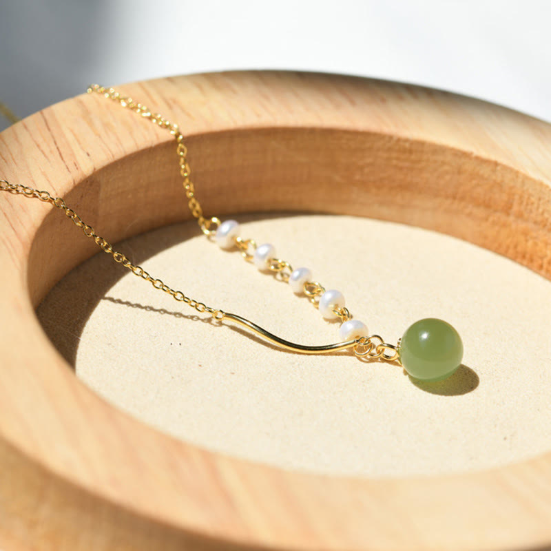 Jade and Pearl Bead Necklace — detail view 5