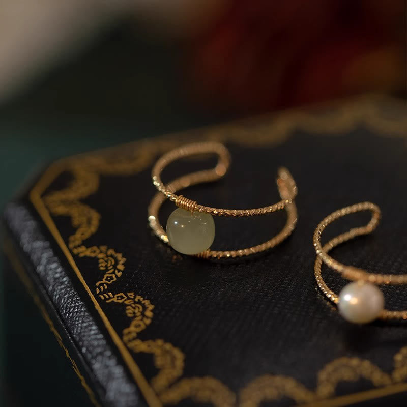 Jade and Pearl Double Wire Ring — product view