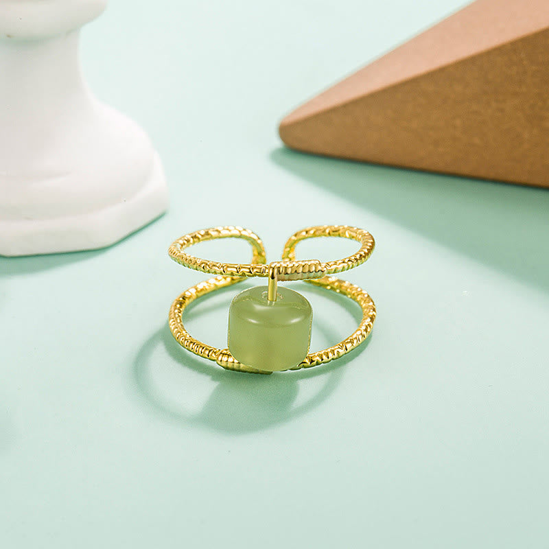 Jade and Pearl Double Wire Ring — detail view 2