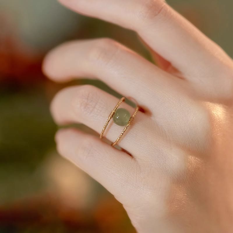 Jade and Pearl Double Wire Ring — detail view 4