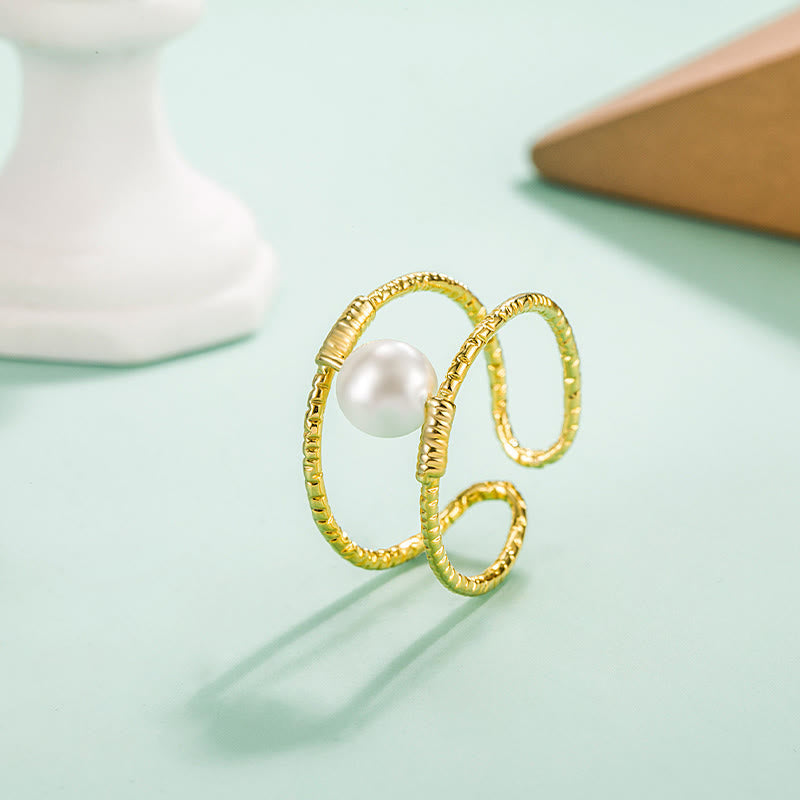 Jade and Pearl Double Wire Ring — detail view 7