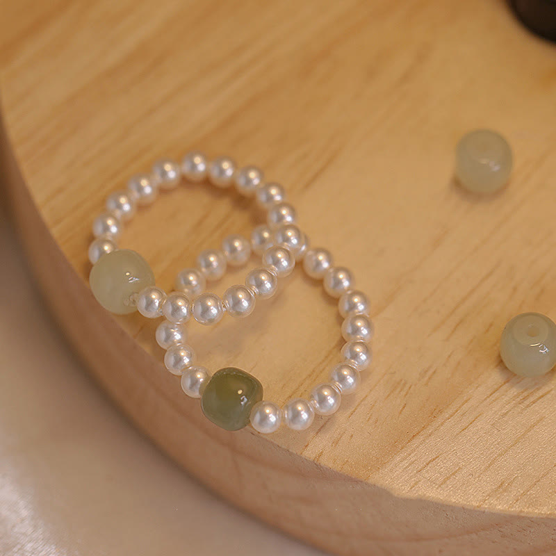 Jade and Pearl Elastic Ring — product view