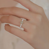 Jade and Pearl Elastic Ring — detail view 2