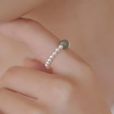 Jade and Pearl Elastic Ring — detail view 3