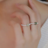 Jade and Pearl Elastic Ring — detail view 5