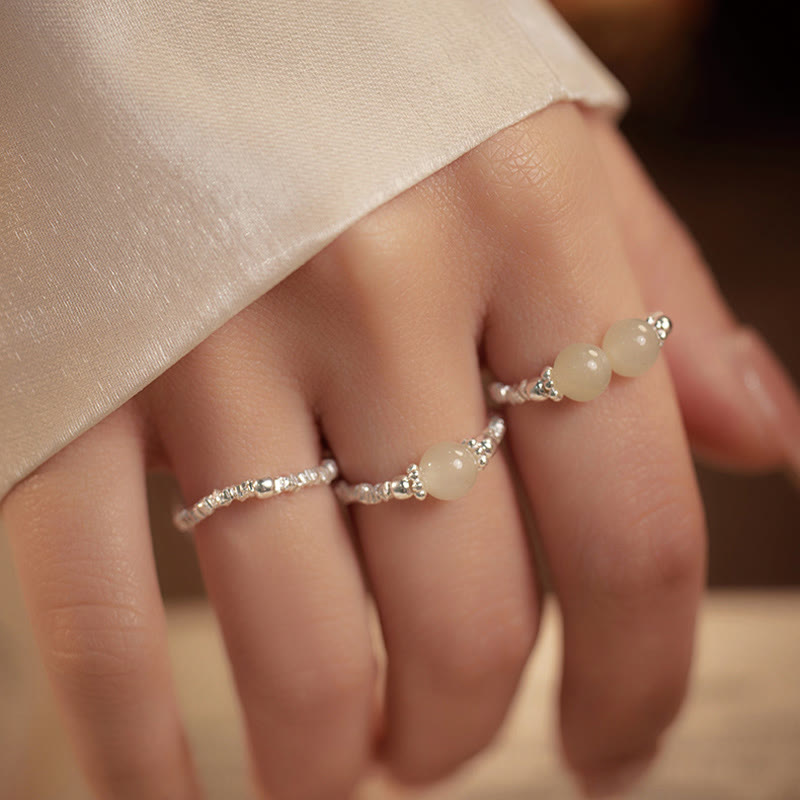 Jade and Silver Bead Elastic Ring — product view