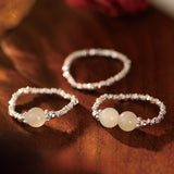 Jade and Silver Bead Elastic Ring — detail view 2