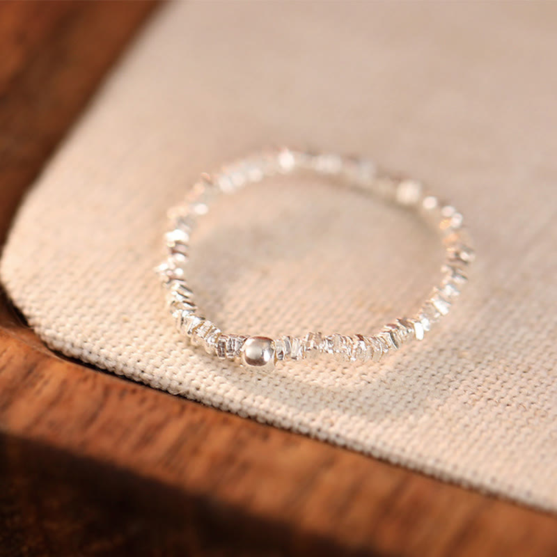 Jade and Silver Bead Elastic Ring — detail view 3