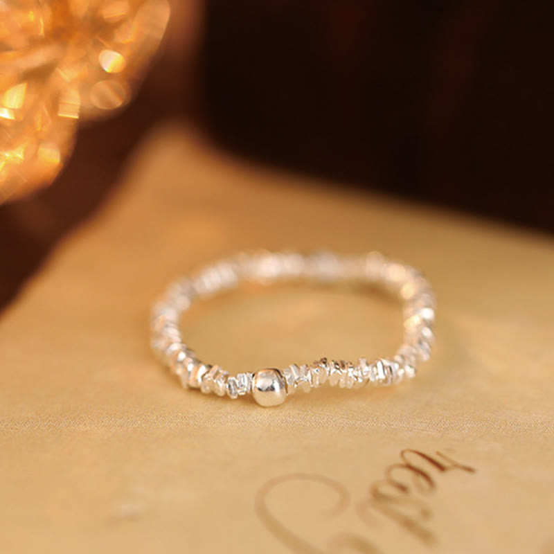 Jade and Silver Bead Elastic Ring — detail view 4