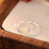 Jade and Silver Bead Elastic Ring — detail view 5