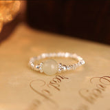 Jade and Silver Bead Elastic Ring — detail view 6