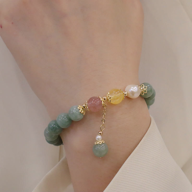 Jade and Strawberry Quartz Charm Bracelet — product view 5
