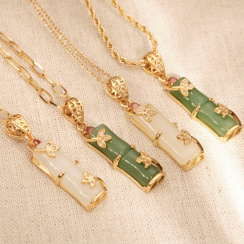 Jade Bamboo Bead Pendant Necklace — product view 1