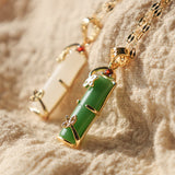 Jade Bamboo Bead Pendant Necklace — product view 2