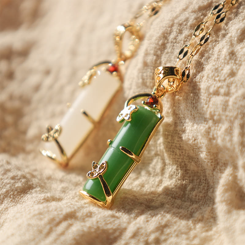 Jade Bamboo Bead Pendant Necklace — product view 2