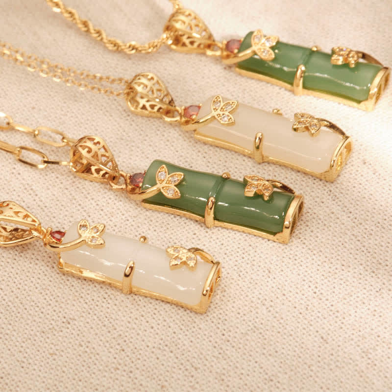 Jade Bamboo Bead Pendant Necklace — product view 4
