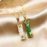 Jade Bamboo Bead Pendant Necklace — product view 5