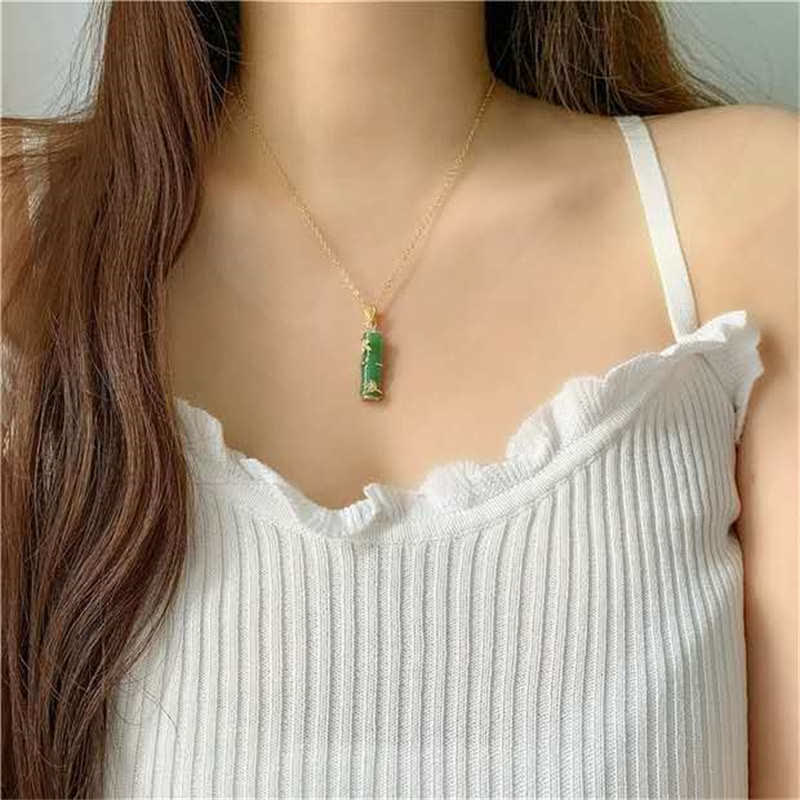 Jade Bamboo Bead Pendant Necklace — product view 6