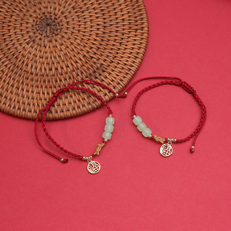 Jade Bead Fu Charm Red Cord Bracelet — product view 2